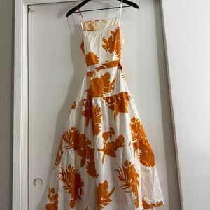 Floral Orange and White Women's Dress Open Back with Tie